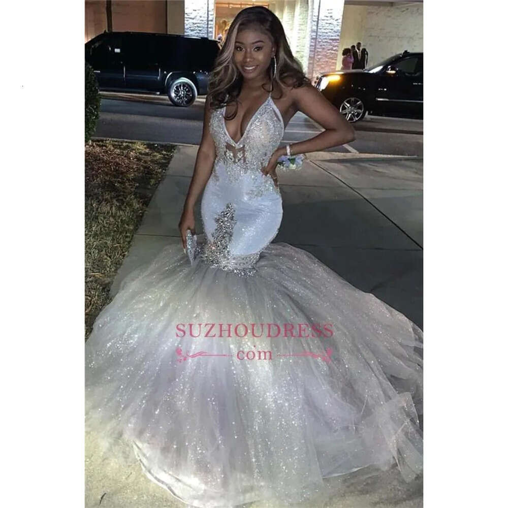 Sequins Prom Mermaid Halter Sparkg Dresses 2020 Lace Applique Beaded Backless Sweep Train Formal Party Evening Gowns Bc3420 0228Lz