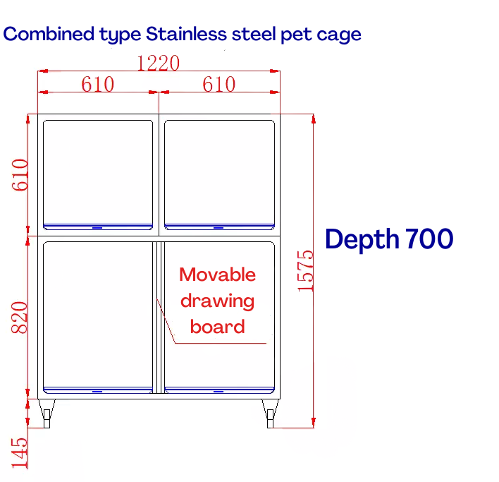 Small Portable Veterinary Kennel 304 Stainless Steel Combined Cat Dog Pet Animal Cage Button Closure Solid Pattern Breathable