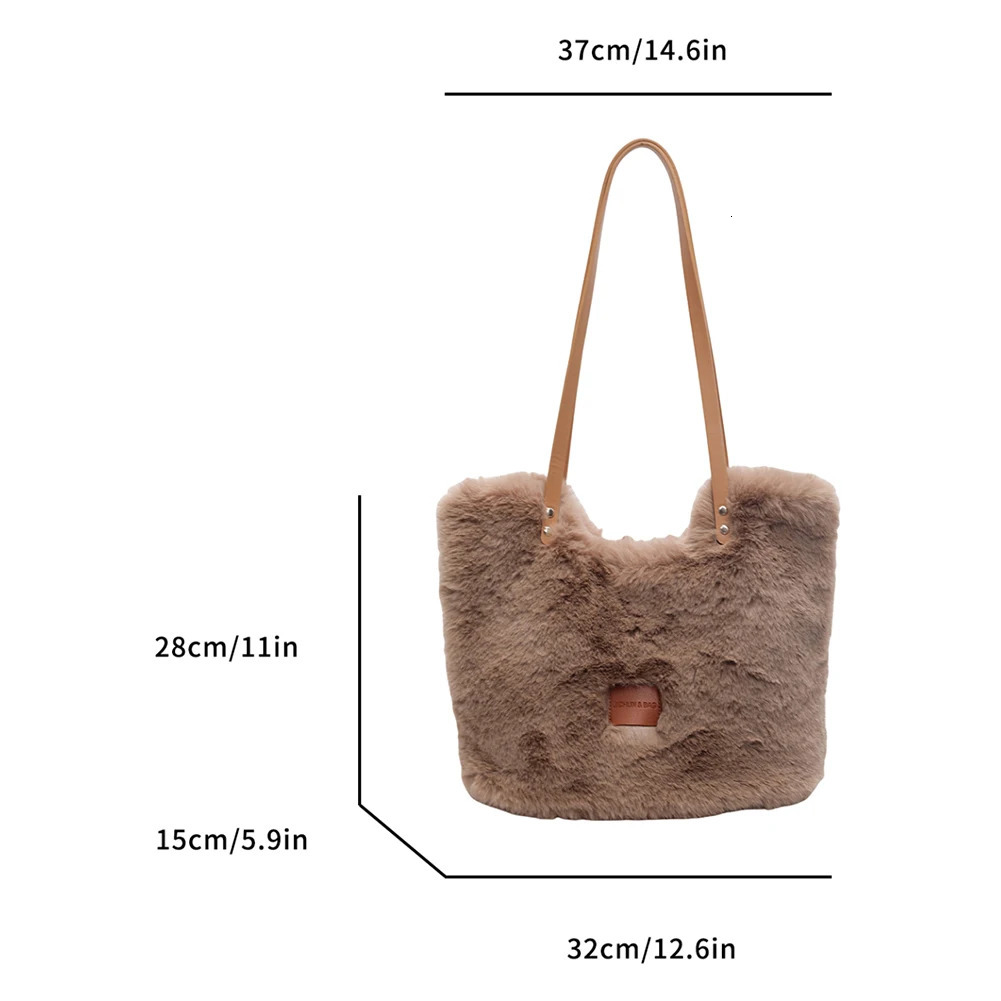 Women Plush Shoulder Bag Fluffy Furry Satchel Large Capacity Fuzzy Purse Handbag for Work Travel Shopping 241125
