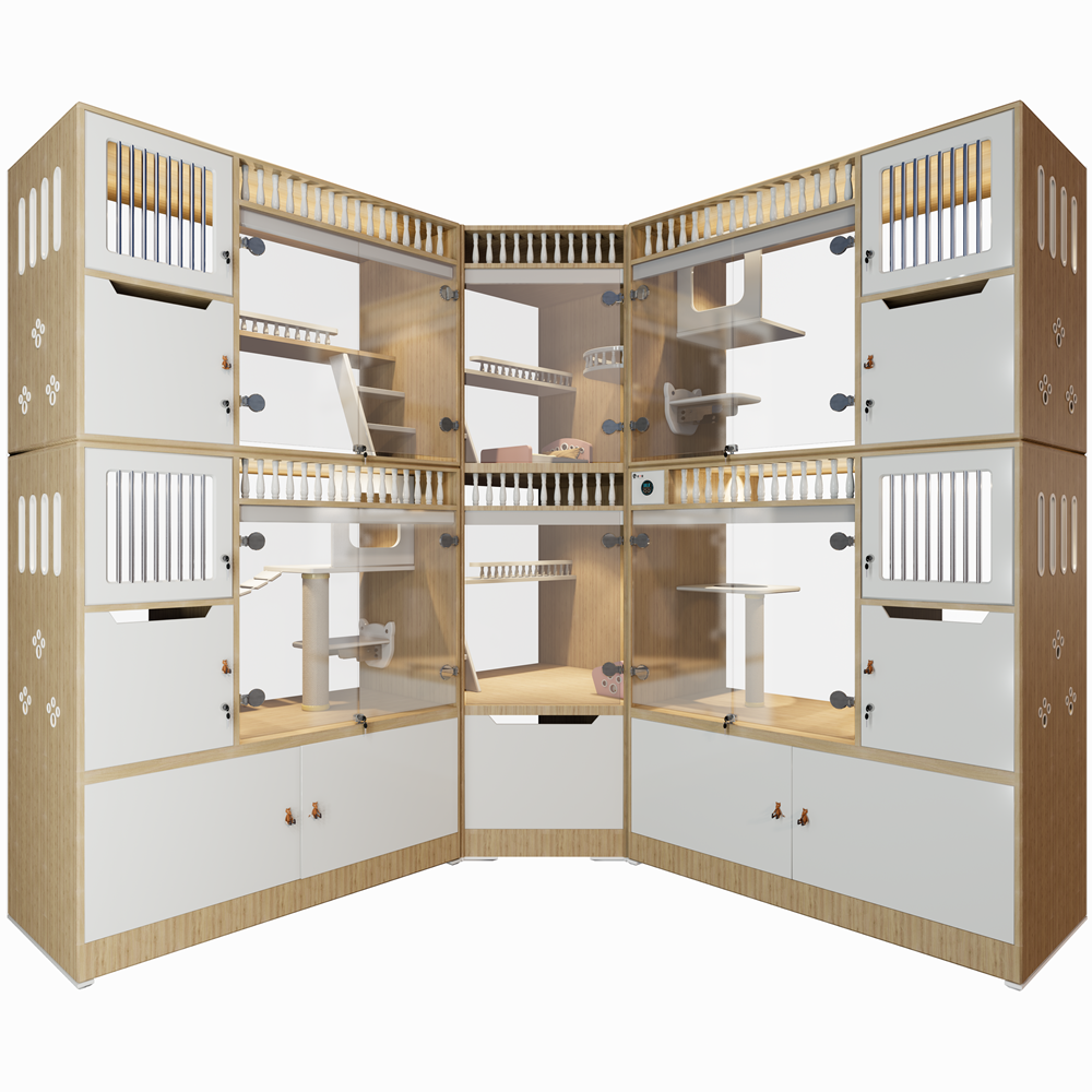 Cat House Customized Large Space Cage For Palace Solid Wood Pet Shop Transparent Cat Exhibition Cabinet Adoption Villa Glass