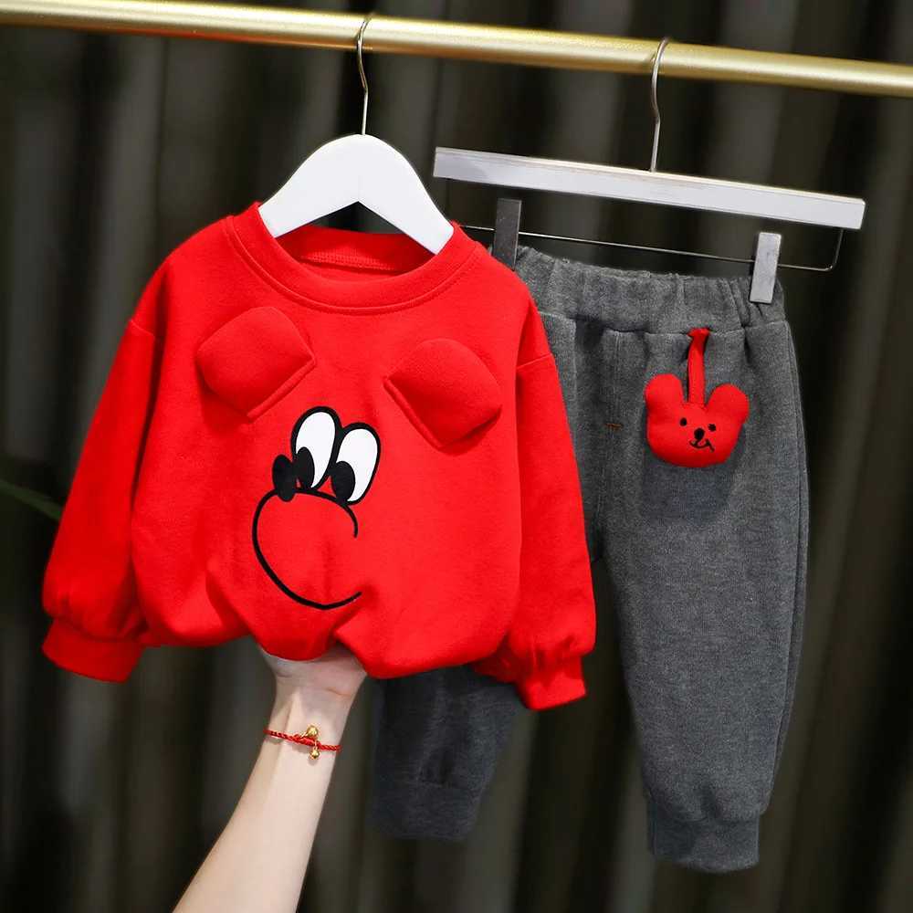 Clothing Sets New Children Clothing Sets for Baby Boys Girls Cartoon Pullover Sweatshirt Pants 2Pcs Infant Casual Oufits Kids Tracksuits H241126