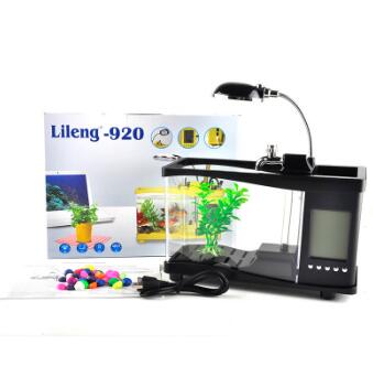 USB acrylic mini fish tank aquarium led lighting light with alarm clock for living room bedroom desk decoration accessories