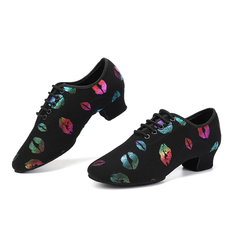 Dance hall shoes for women colorful lip patterns soft suede sole womens Latin dance shoes 5CM 3.5CM split high heels 241126