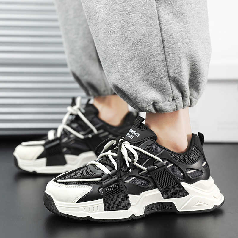 High Quality Spring mens shoes new drip plastic mesh breathable running sports dad shoes thick sole height increasing versatile casual shoes T241126