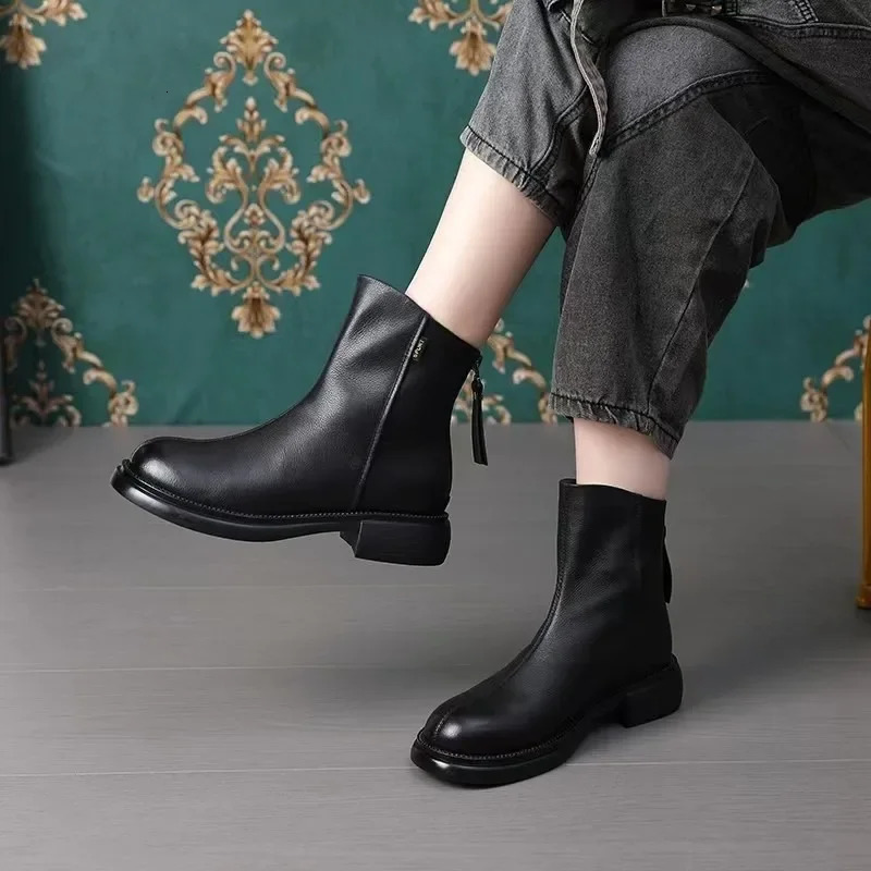 Ladies Shoes High Quality Ankle Womens Boots Fashion Side Zipper Office and Career Round Toe Shoes for Women 241114
