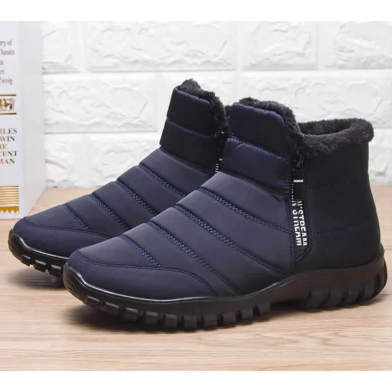 Winter mens ankle snow boots waterproof and non slip mens casual shoes warm plush plus size couple shoelaces 241126