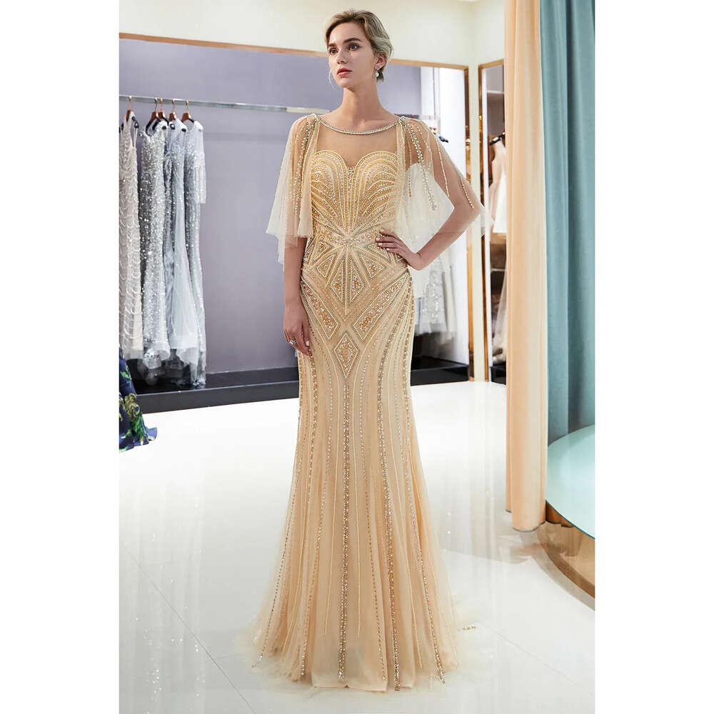 Neck Mor Scoop Sheer Tulle Beaded Mermaid Long Evening Stones Floor Length Formal Party Prom Dresses Real Image Cps