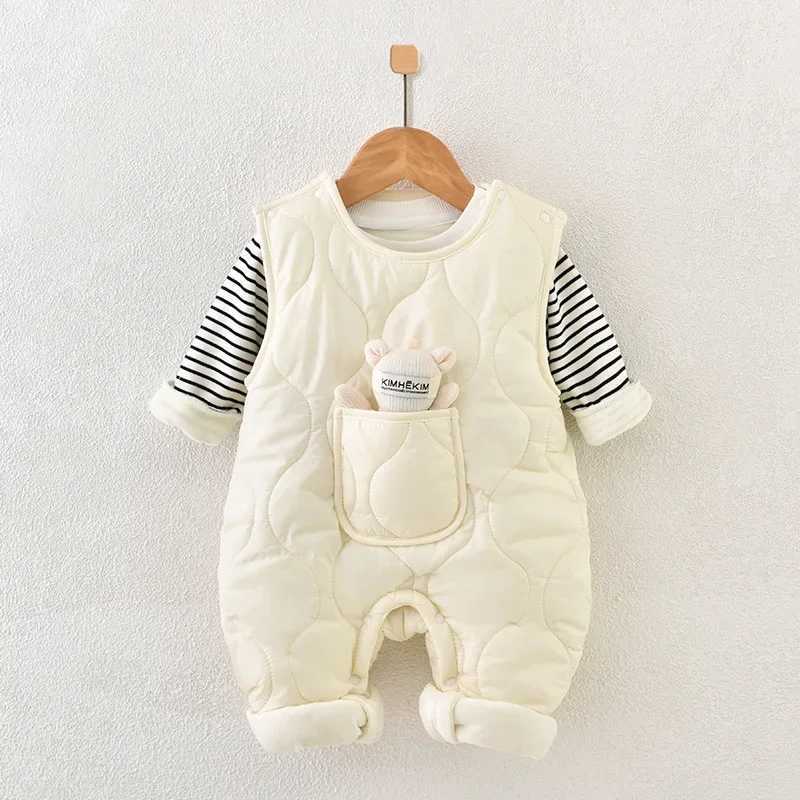 Clothing Sets Autumn Winter Baby Boy Girl Rompers Newborn Plush Thick Cotton Set Warm Striped Top+Jumpsuit with Doll 2pcs Casual Baby Clothes H241126