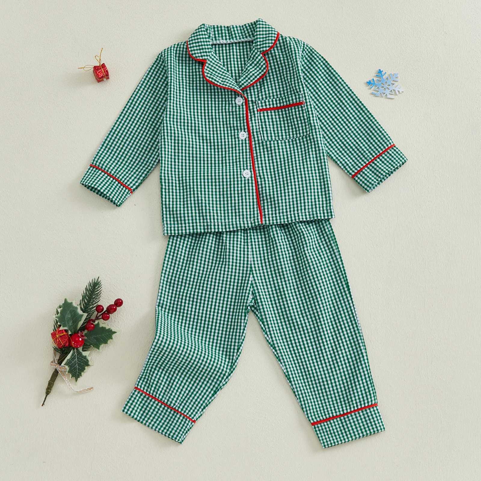 Clothing Sets 1-4Years Kids Baby Girl Boy Christmas Pajamas Set Autumn Plaid Print Long Sleeve Shirt and Pants 2Pieces Set Toddler Sleepwear H241126