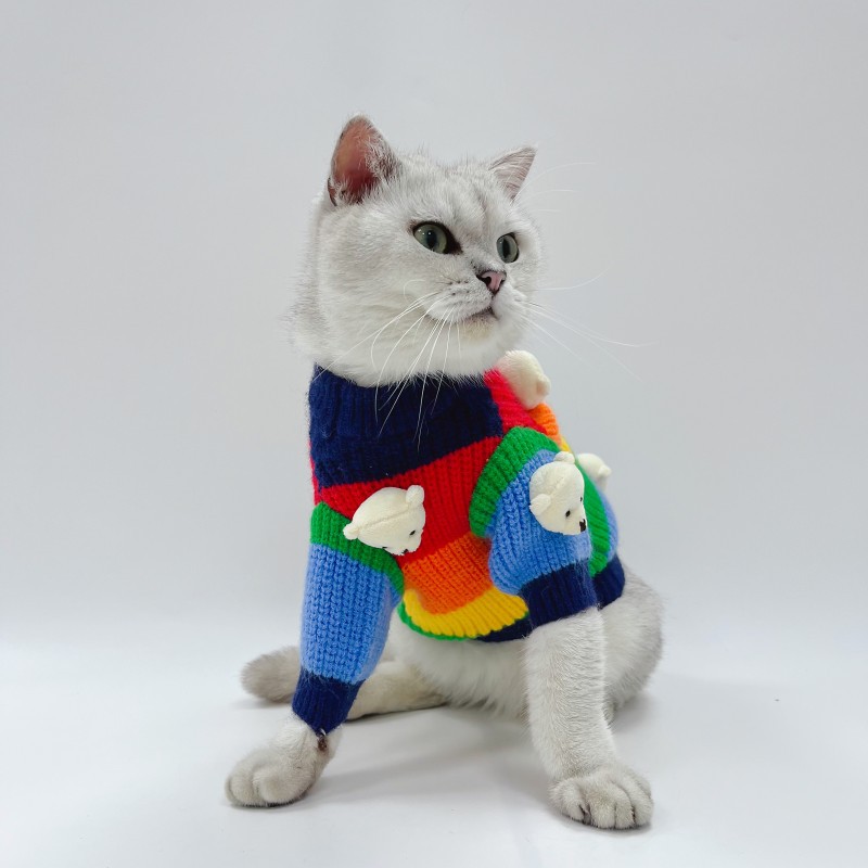 Pet autumn and winter thick warm knitted sweater for dogs and cats small and medium-sized colorful knitted clothes for pet