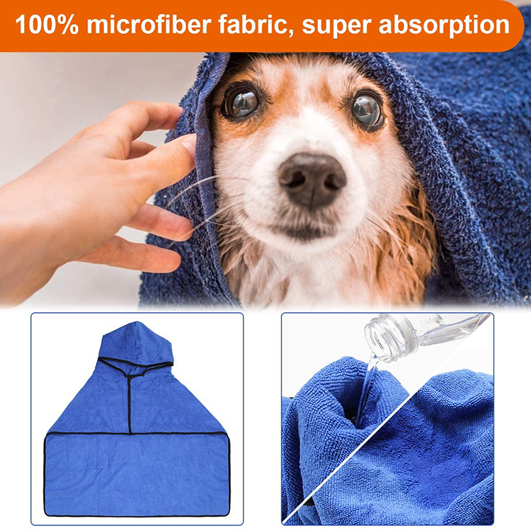 Soft Quickly Absorbing Water Fiber Pet Grooming Supplies Pet Drying Towel Robe Dog Bathrobe With Hat