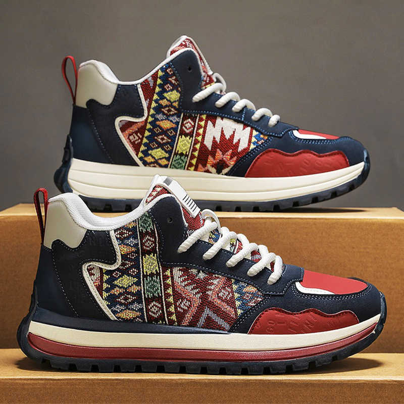 High Quality National style printed embroidered board shoes for autumn and winter new comfortable fabric surface height increasing thick sole versatil