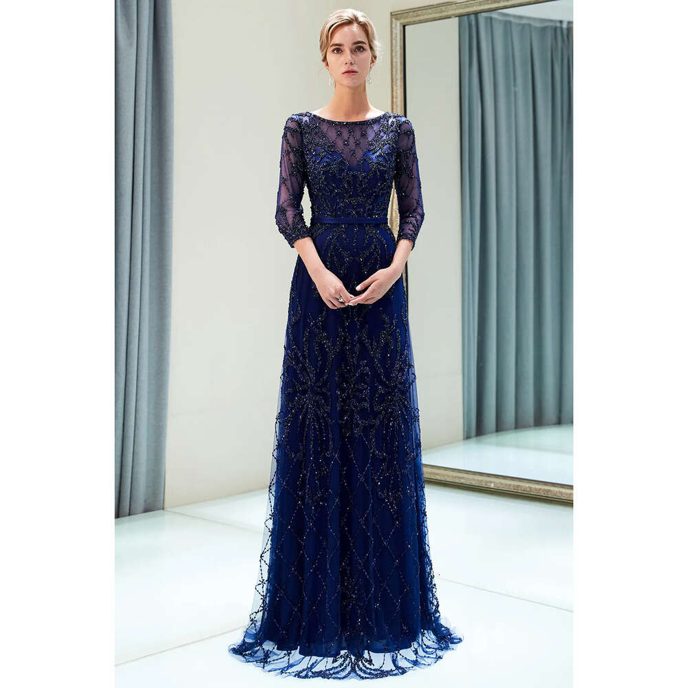 Tulle Long Evening Mermaid Beaded 2019 Half Sleeves Sequins Or Length Formal Party Prom Dresses 100% Real Image Cps1181 Lz0304