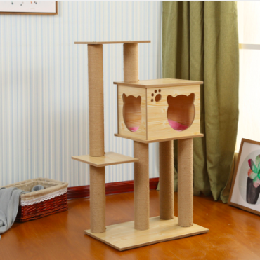 Multicolor large size wooden Sisal pet scratcher house tower condo cat trees
