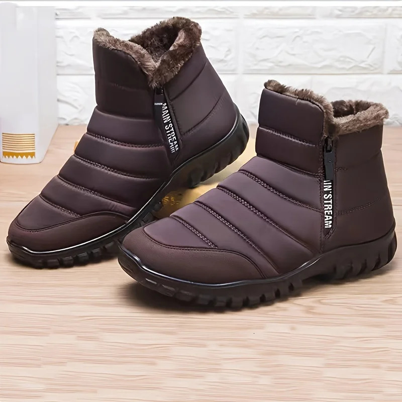 Mens waterproof warm cotton zipper snow collar boots winter warm and smooth thick plush boots waterproof snow boots 241126