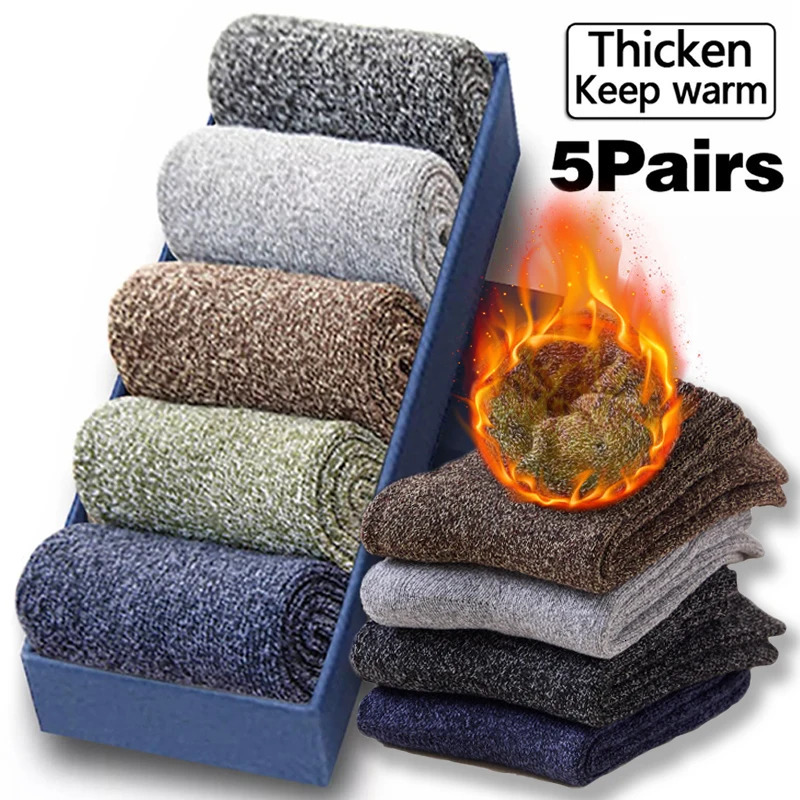 5 pairs/batch of mens wool socks high-quality mens warm thick socks cotton socks winter floor mens casual socks 38-45 241126