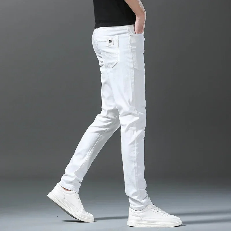 Spring Summer 98%Cotton Mens Slim Jeans Straight Casual Fashion Pencil Pants High Quality Trousers Male Clothes White 241126wtt