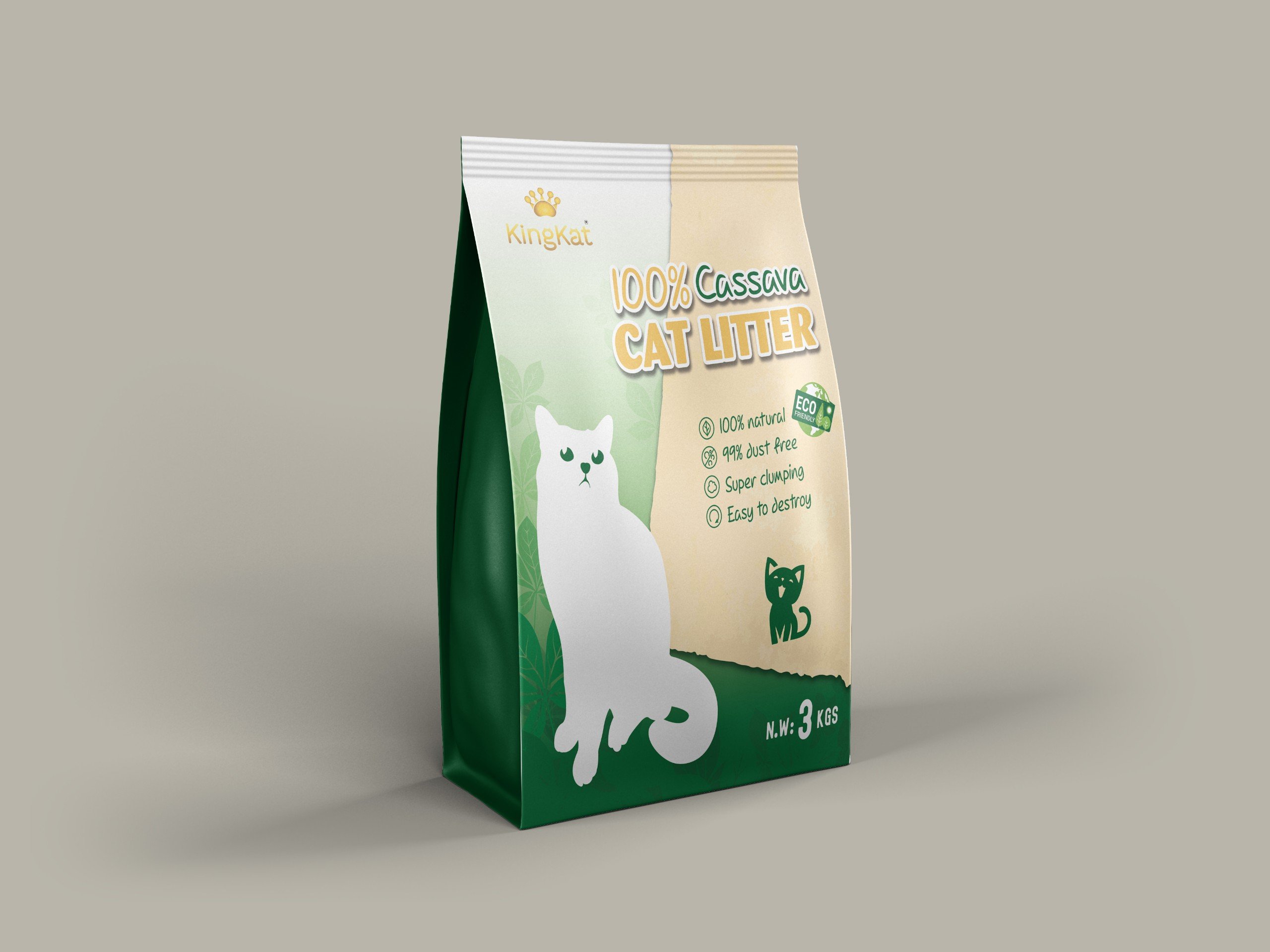 KINGKAT Eco-Friendly Cat Litter Cat Sand Natural Component from 100% Tapioca Starch/ Cassava Starch for Pet Supply & Protection