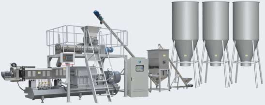 Fish feed production fabricate processing line machinery packaging mixing drying extruder extruding machinery