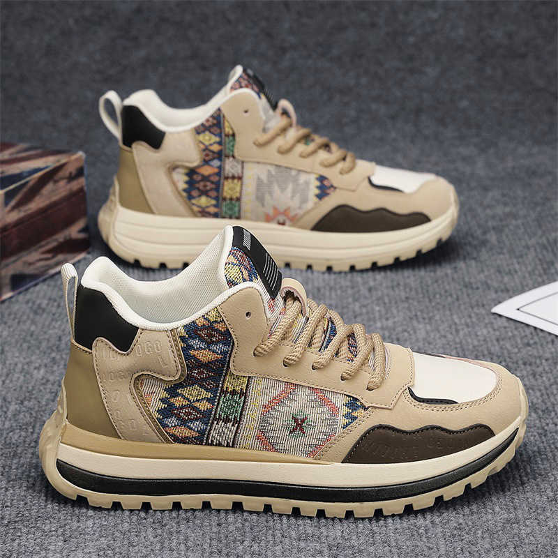 High Quality National style printed embroidered board shoes for autumn and winter new comfortable fabric surface height increasing thick sole versatil