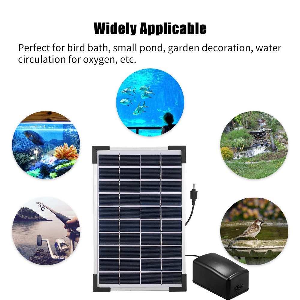 5W Solar Air Pump Kit with Air Hoses and Bubble Stones 3 Working Modes Pond Aerator Bubble Oxygenator for Fish Tank Pond Pool