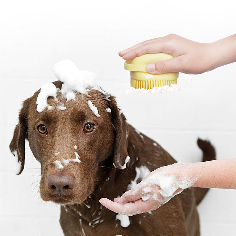 Soft Silicone Dog Brush Pet Shampoo Washing Dispenser Massage Gloves Brush