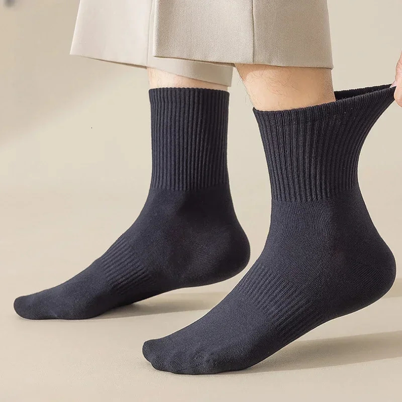 96% pure cotton mens socks 5 pairs/batch high-quality commercial antibacterial long thick socks casual and breathable autumn and winter 241126