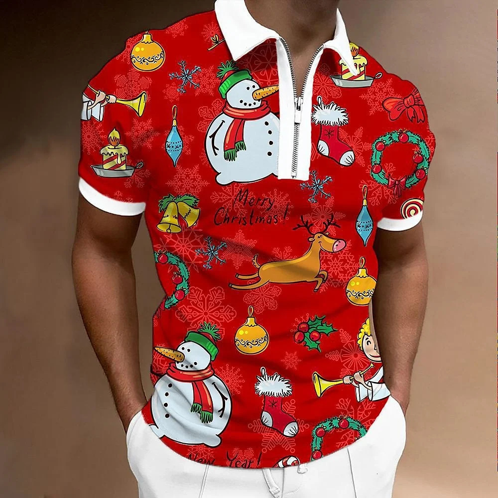 Zip up Christmas Mens Polo Shirts Big Size Male Autumn Pullover Man Zipper Short Sleeve Shirts High Quality in Sweatshirt 241126
