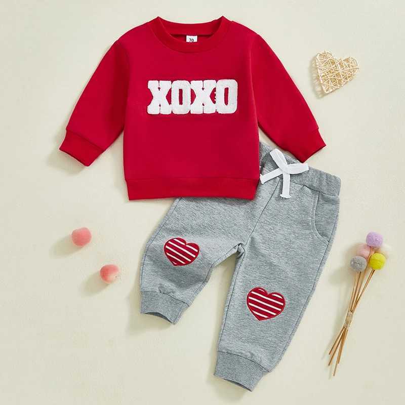 Clothing Sets 0-3Years Baby Boys Kids Valentines Day Clothes Sets Embroidery Letters Long Sleeve O Neck Sweatshirt with Pants 2-piece Outfits H241126