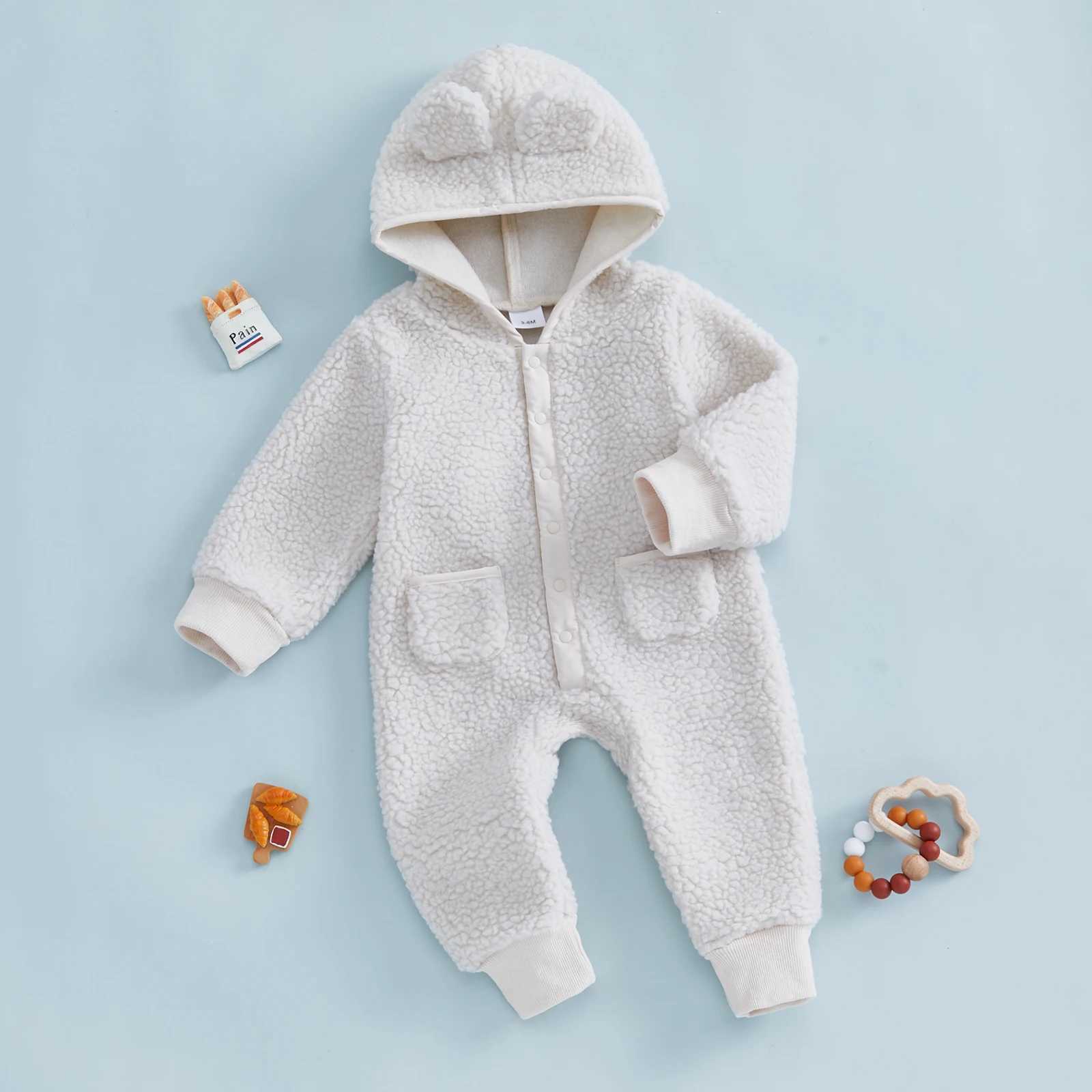 Clothing Sets Baby Boy Girl Fleece Hooded Rompers Autumn Winter Warm Long Sleeve Zipper Full Length Jumpsuit for Toddlers Infants H241126