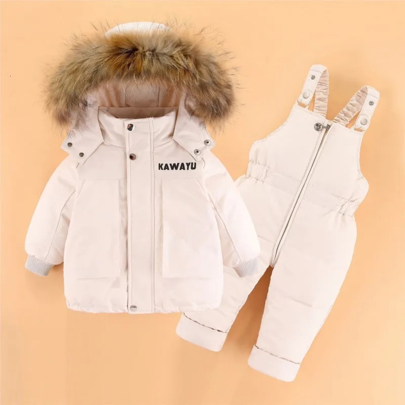 Winter Baby Boy Snowsuit Hooded Warm Down Jacket For Baby Girl Infant Overalls 1-3 Years Toddler Boys 2PCS Clothes Set Outfit 241126