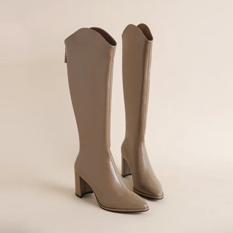 Plus Size 34-43 Women Boots Zipper Thick High Heels Simple Thick High Heels Autumn Winter Boots Knee High Botas 241114