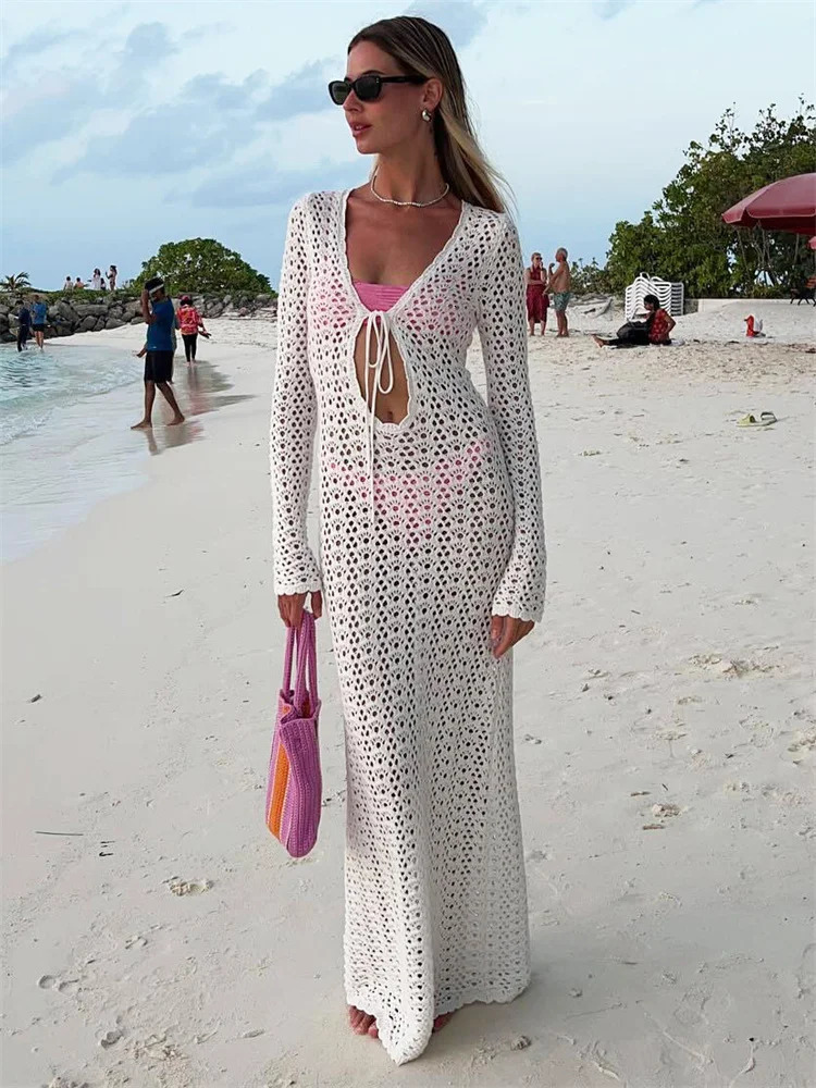 Tossy Knitted Hollow Skirt Womens Summer Lace Top See Through Loose Holiday Beach Dress Womens Knitted White Skirt 241125