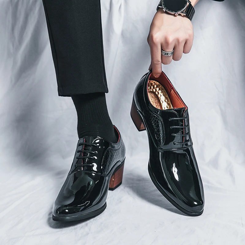 mens lace up Oxford shoes 2024 genuine leather high heels club classic pointed casual fashion shoes style 241126