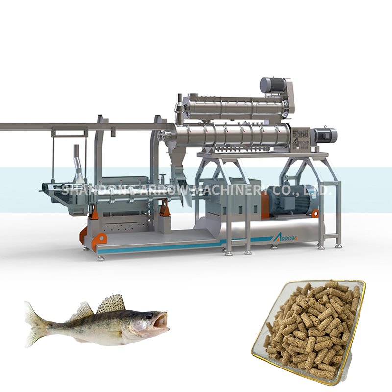 Fish feed production fabricate processing line machinery packaging mixing drying extruder extruding machinery