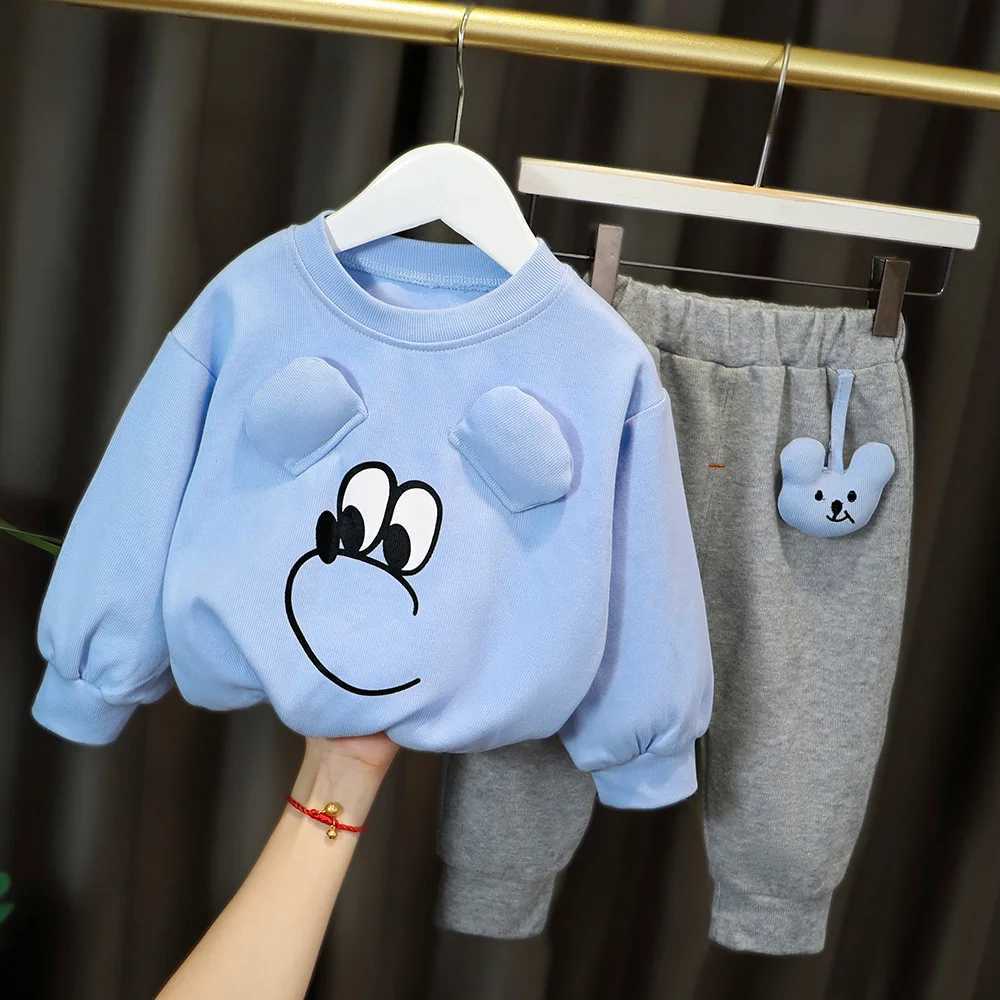 Clothing Sets New Children Clothing Sets for Baby Boys Girls Cartoon Pullover Sweatshirt Pants 2Pcs Infant Casual Oufits Kids Tracksuits H241126