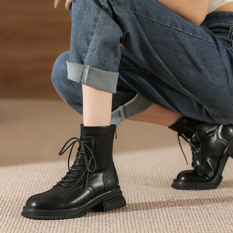 In the autumn and winter of 2025 the fashion trend of thick soles all match thick heel elastic thin Martin boots for women 241114