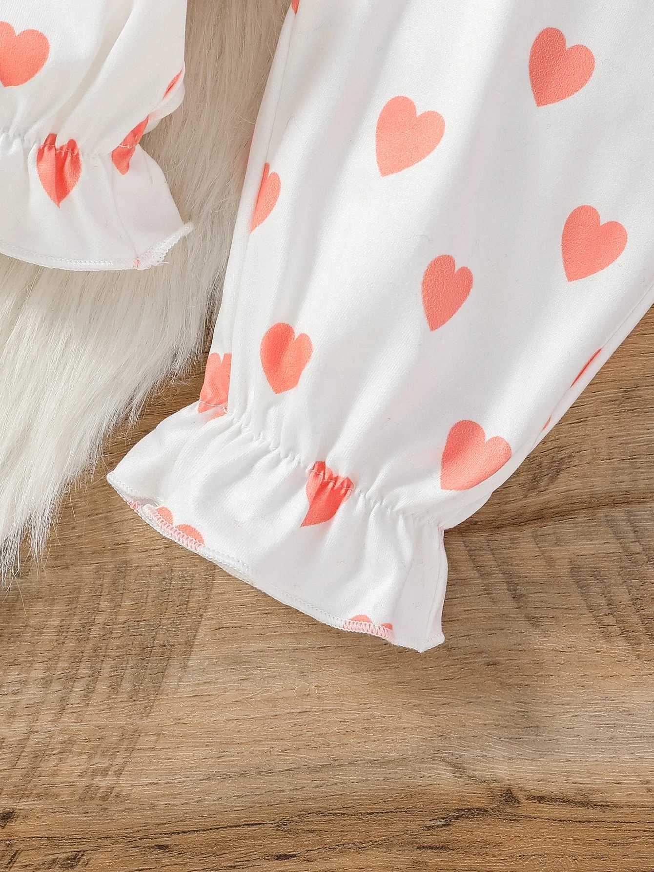 Clothing Sets 3Pcs Baby Girls Fall Solid Long Sleeve Romper Print Heart With Bow Trousers For Newborn-18M Casual Daily Set+Headband H241126
