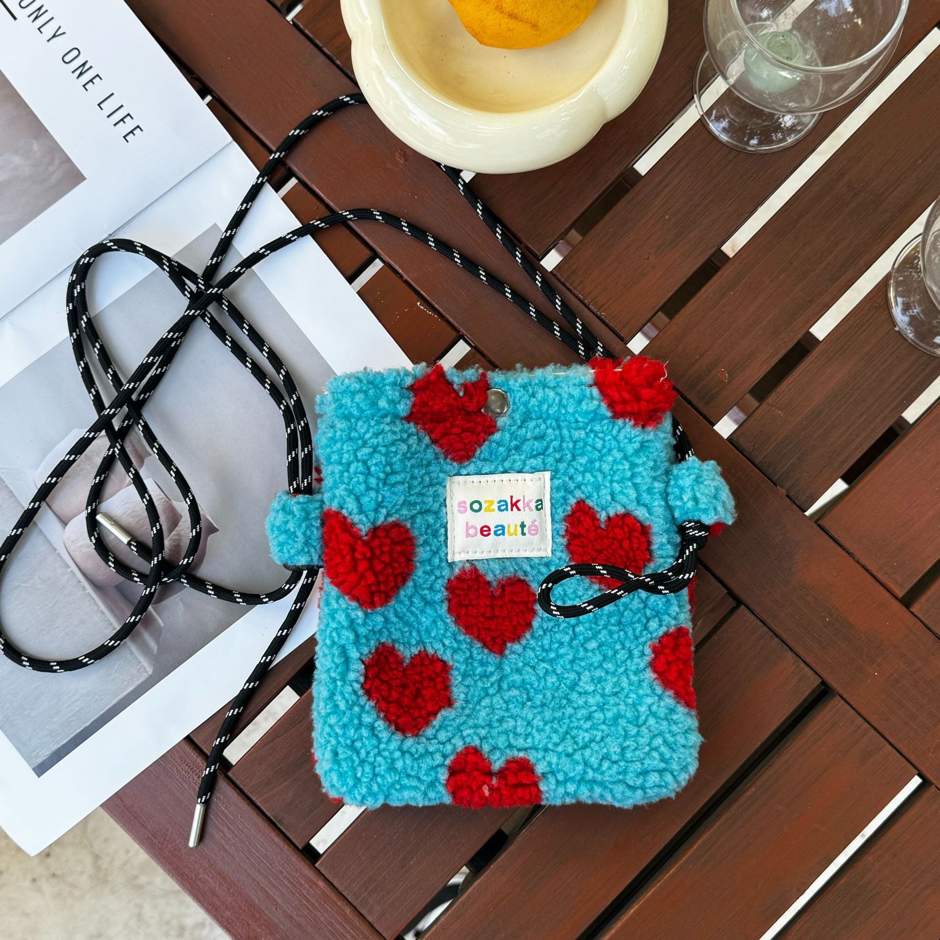 2025S Designer Internet Celebrity Plush Women Rainbow Wave Point Cute Small Pink Single Shoulder Crossbody Shopping Portable Storage Bag