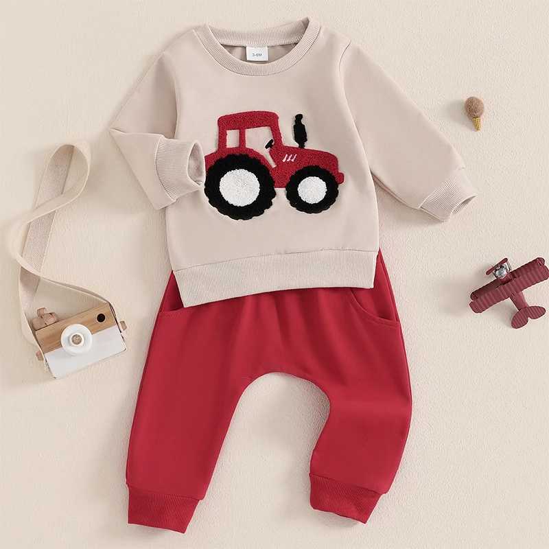 Clothing Sets 0-3Years Toddler Bay Boy Outfits Fall Spring Clothes Tractor Embroidery Long Sleeve Sweatshirt with Solid Long Pants 2PCS Sets H241126