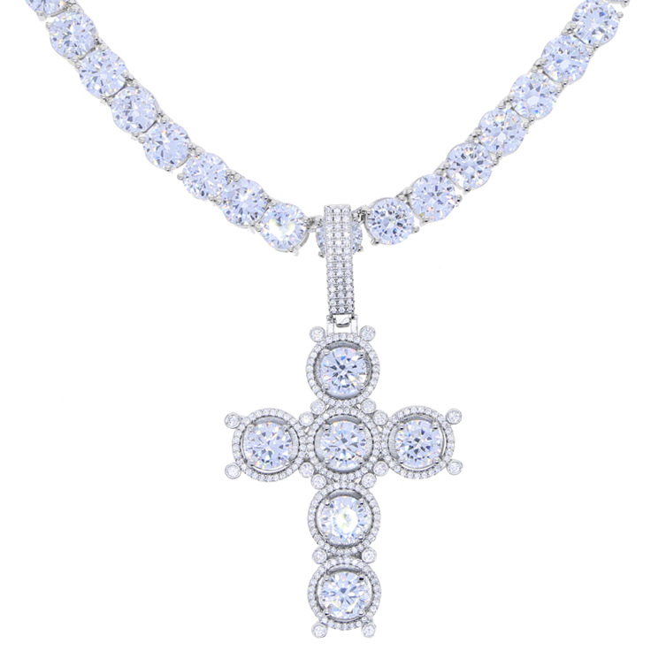 Hip Hop Cross Pendant With 8mm TopBg 5A Zircon Tennis Chain Mens Jewelry Gift