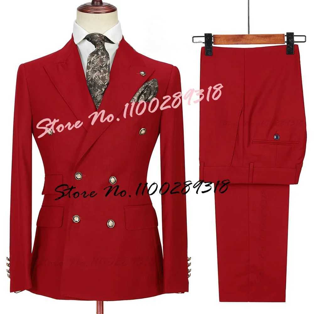 2024 Costume Homme White Double Breasted Business Suits For Men Groom Tuxedos Wedding Terno Masculino Slim Fit 2PCS(Blazer+Pant) X250704