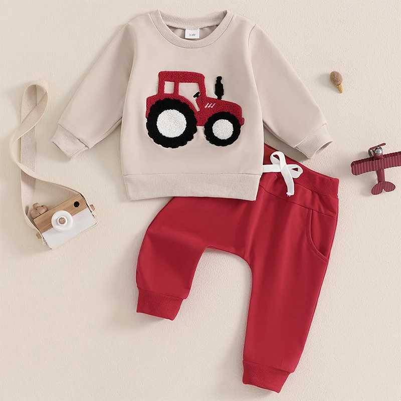 Clothing Sets 0-3Years Toddler Bay Boy Outfits Fall Spring Clothes Tractor Embroidery Long Sleeve Sweatshirt with Solid Long Pants 2PCS Sets H241126