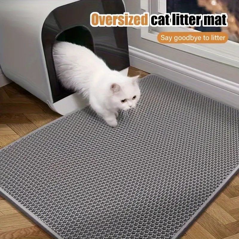 SANFAN Honeycomb Holes Scatter Control Double Layer Trapping Litter Mat Design Machine Washable Extra Large Cat Litter Mat