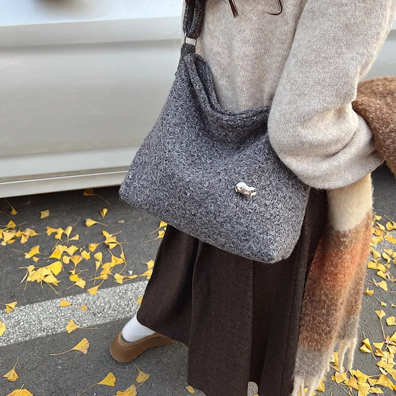 Large Capacity Woolen Bag Womens Korean Version Ins Trendy Fashion Casual Shoulder Winter 241125