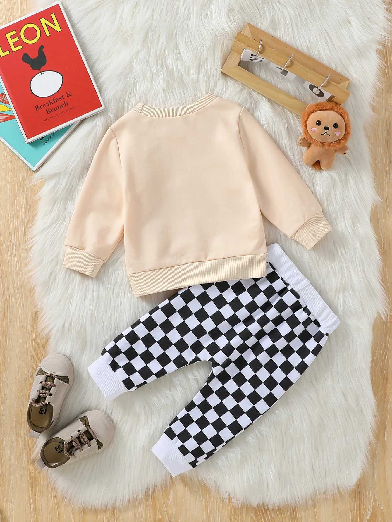 Clothing Sets 2Pcs 2024 new Style Baby Boys Long Sleeve Print Pumpkin Letter Sweatshirt+ Plaid Pant For Casual Set H241126