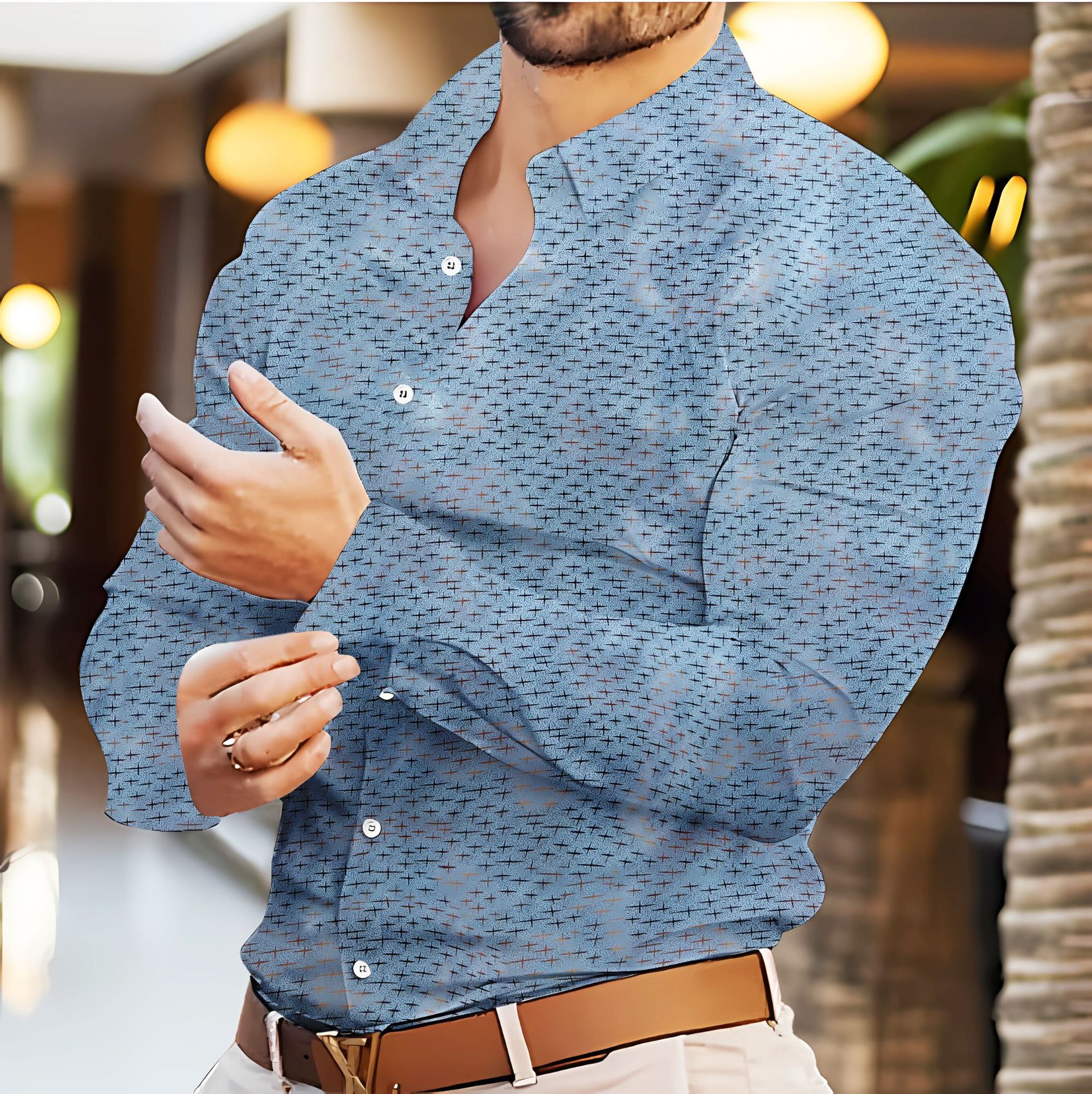 Mens fashion star blouse hot gold printed casual long sleeved shirt Chemises hommes Man Shirts causal designer shirt for men plus size high quality to