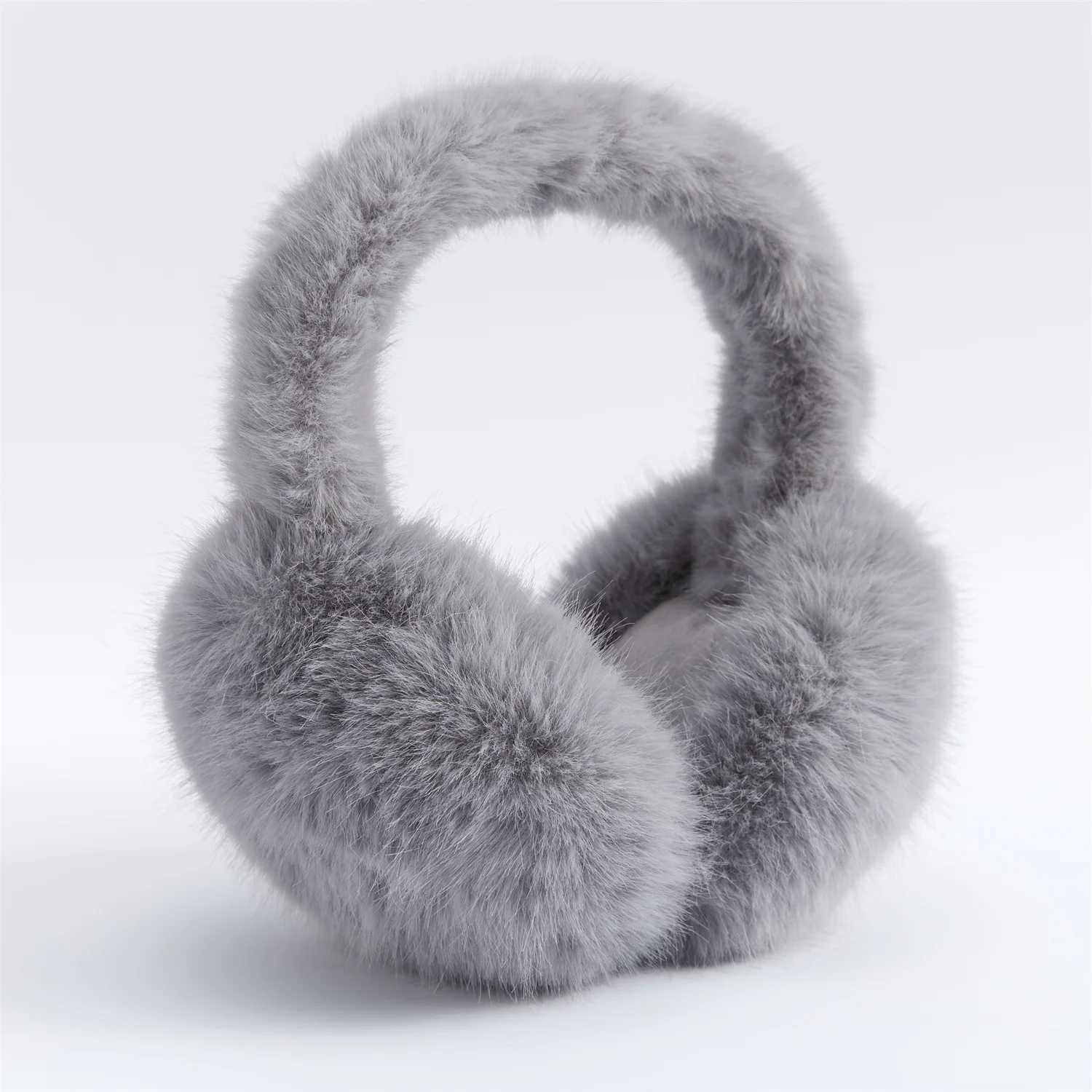 Anjj New Grey Foldable Earmuffs Fashion Cute High Quality Plush Thermal Earmuffs for Woman Man Christmas PresentXJ241126
