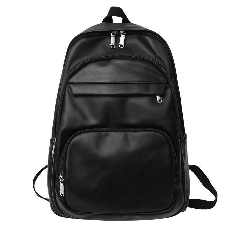 PU Double Back Women's Korean Edition Ins Soft Leather Backpack Trendy Fresh and Versatile Male College Student Backpack