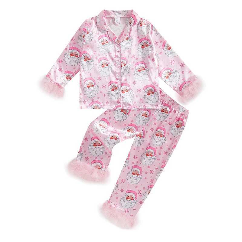 Clothing Sets Toddler Girl 2-Piece Christmas Pajamas Set with Long Sleeve Feather Trim Shirt and Pants - Festive Sleepwear for Baby H241126